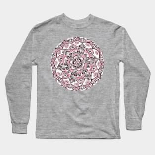 Magical Mandala in Monochrome + Pink Long Sleeve T-Shirt